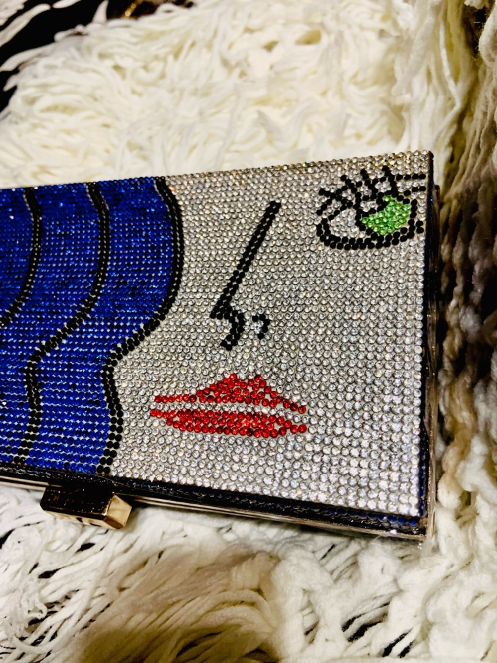 Colorful Rhinestone Face Clutch - Blue Wave Design - Picture 4 of 6